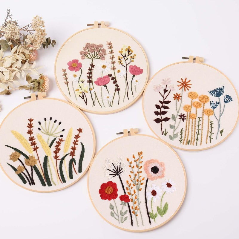 REEWISLY 4ps Embroidery Starter kit with Flowers Patterns and Instructions, DIY Adult Beginner Cross Stitch Kits, Including 2 Plastic Embroidery Hoop, 1 Pair of Scissors, Colored Threads and Needles - Image 4